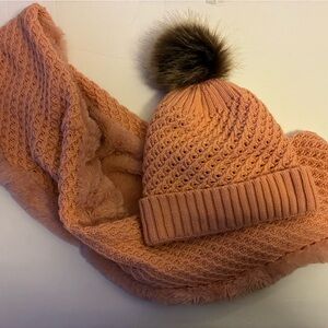 Cozy Knit Beanie and Scarf Set - Pink